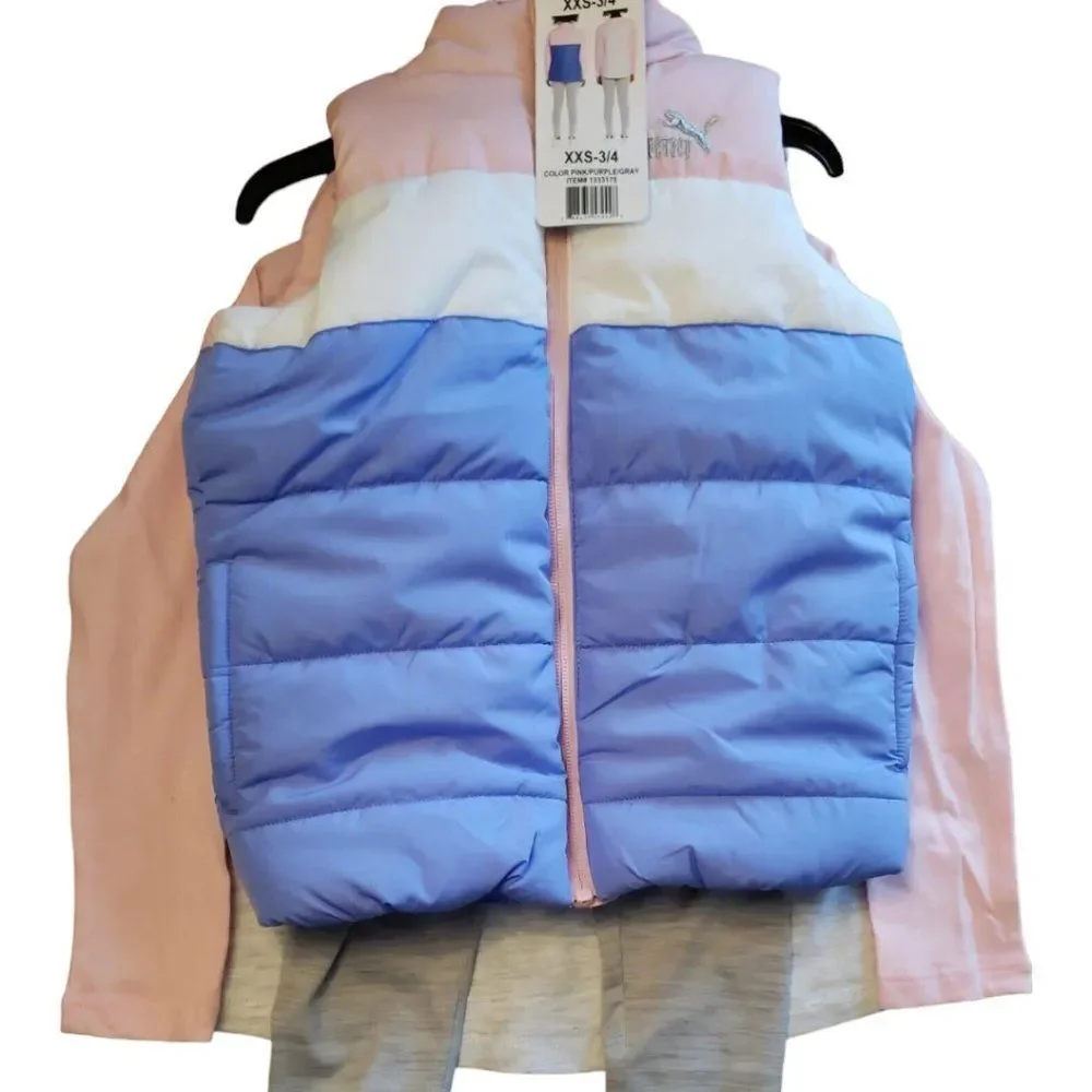 PUMA 3pc Girl's Set: Vest, Shirt & Leggings ~ Pink White Gray X-Smallโ 5/6 NWT - Picture 7 of 8